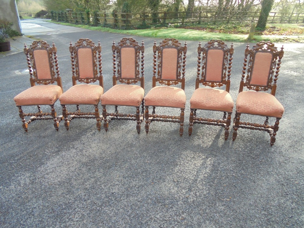 Set of 6 Oak Jacobean style carved chairs. 