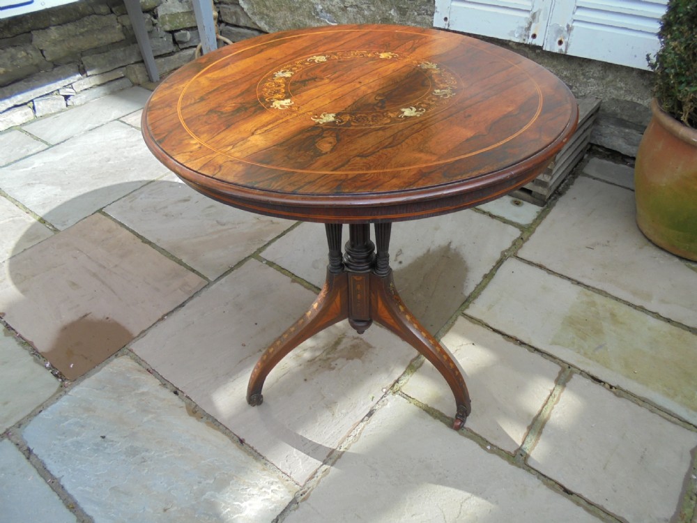 19th century ivory inlay rosewood circular table
