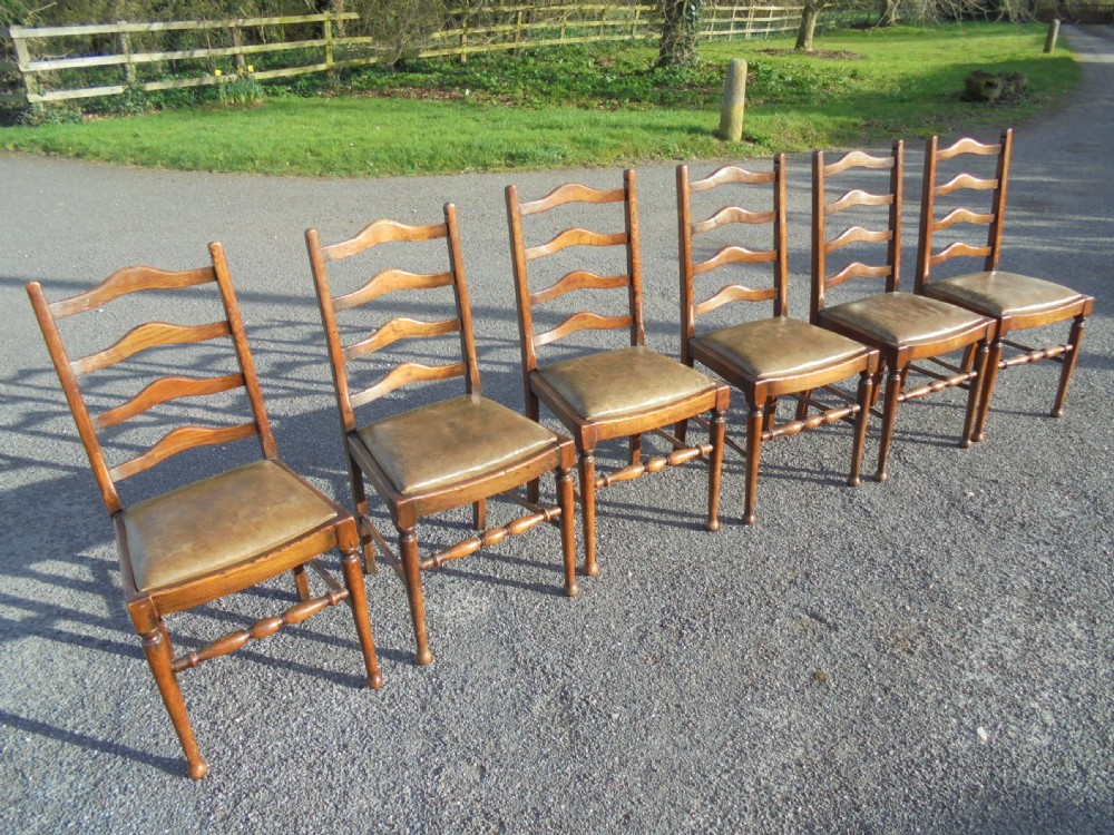 Set of six ladder back chairs with leather seats View II