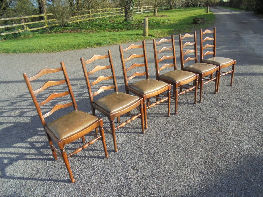 Set of six ladder back chairs with leather seats View VI