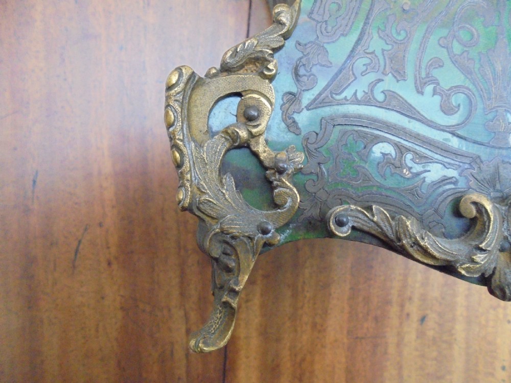 French Louis XV style green tortoiseshell boulle mantel clock View X