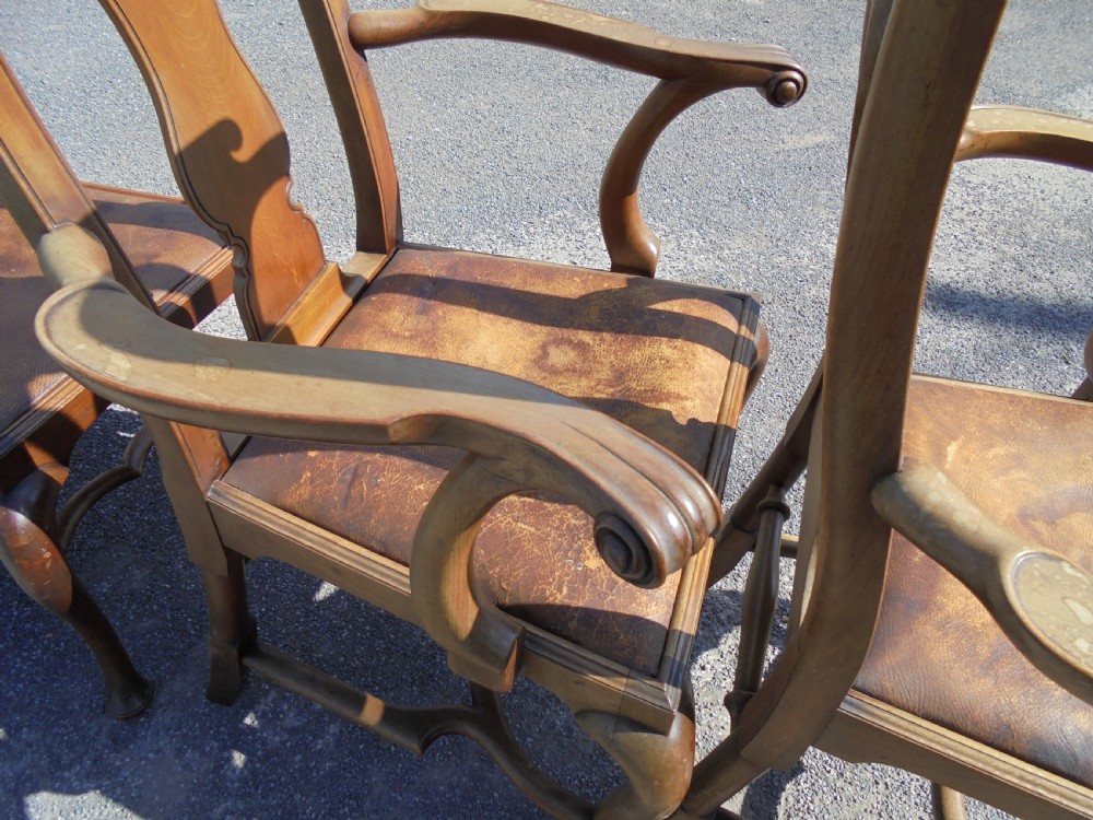 Set of ten walnut Queen Anne style dining chairs View II