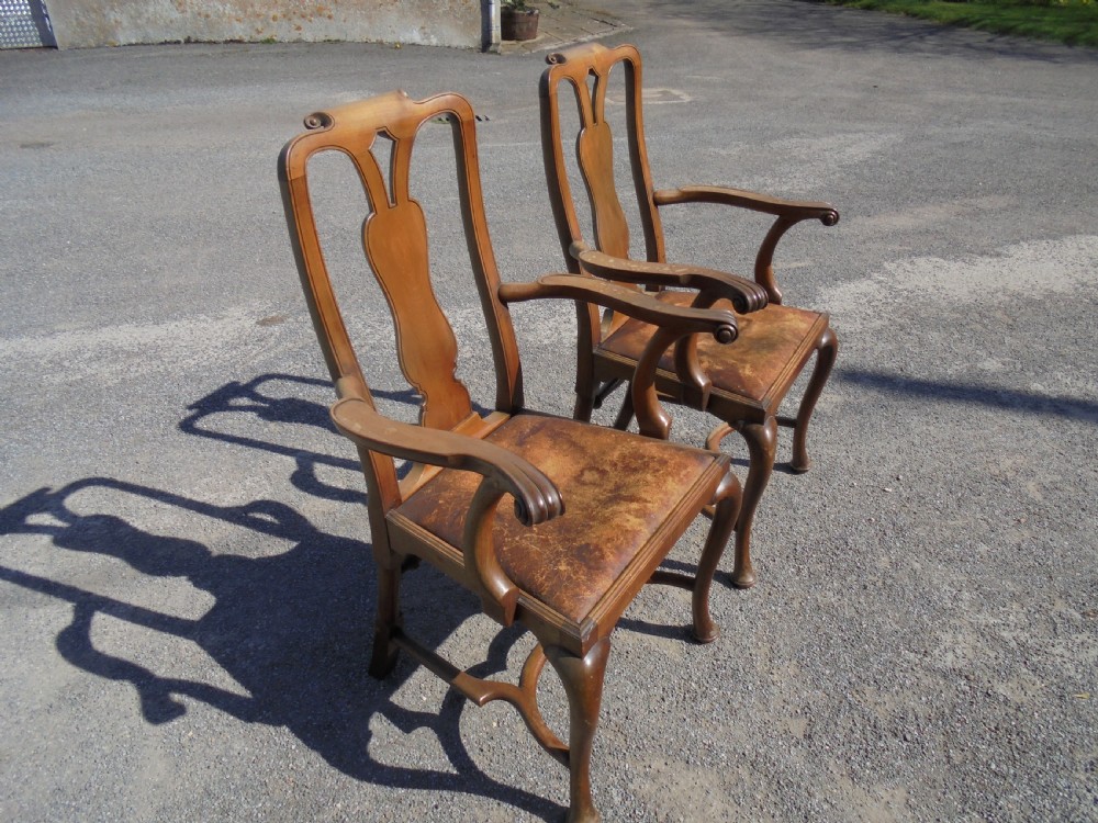 Set of ten walnut Queen Anne style dining chairs View VI