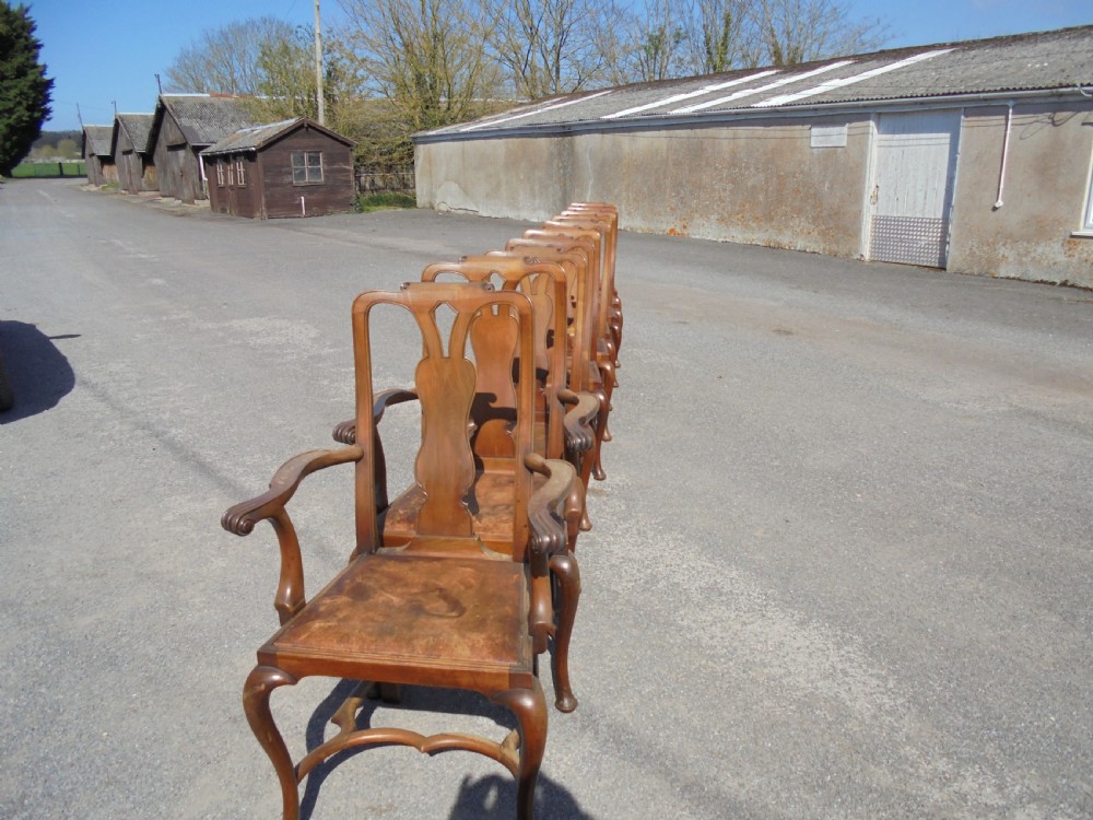 Set of ten walnut Queen Anne style dining chairs View X