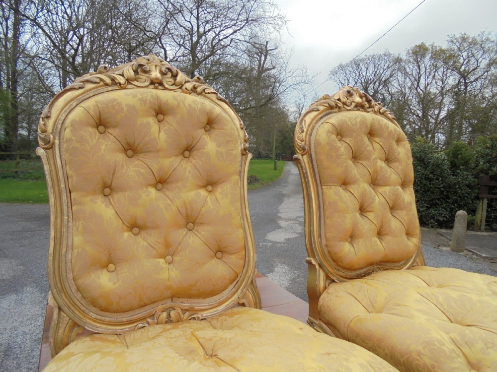 Pair 19th century French gilded salon chairs View III