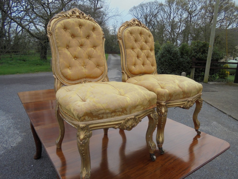 Pair 19th century French gilded salon chairs View IV