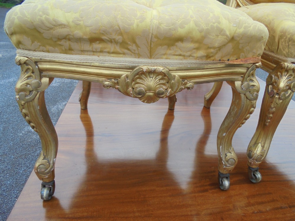 Pair 19th century French gilded salon chairs View V