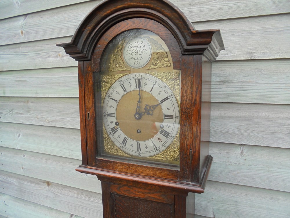 Oak Grandmother chiming long case clock View IV
