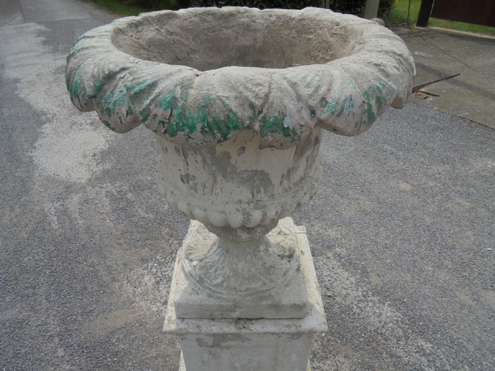 Large 19th century stone garden urn on stand.  View II