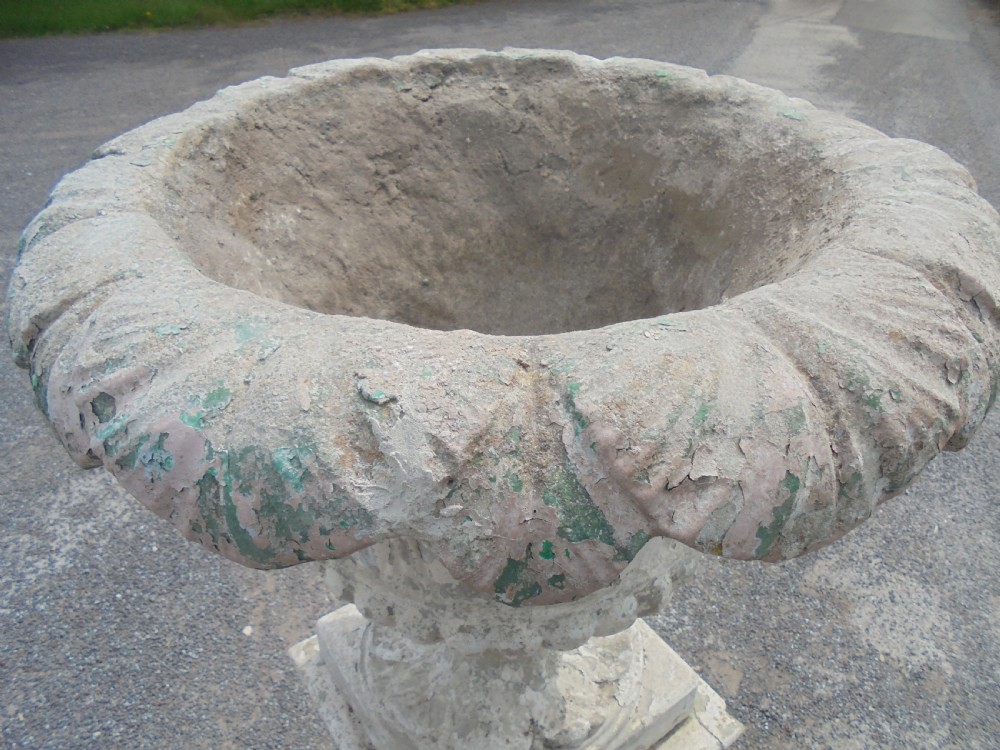 Large 19th century stone garden urn on stand.  View VI
