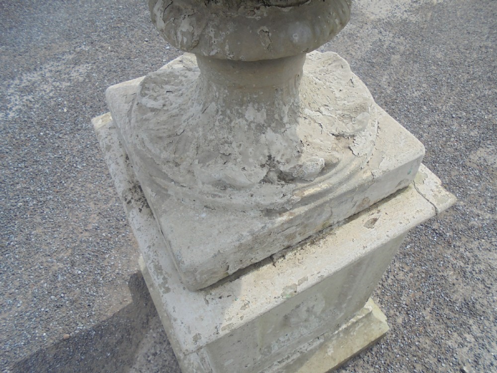 Large 19th century stone garden urn on stand.  View VII