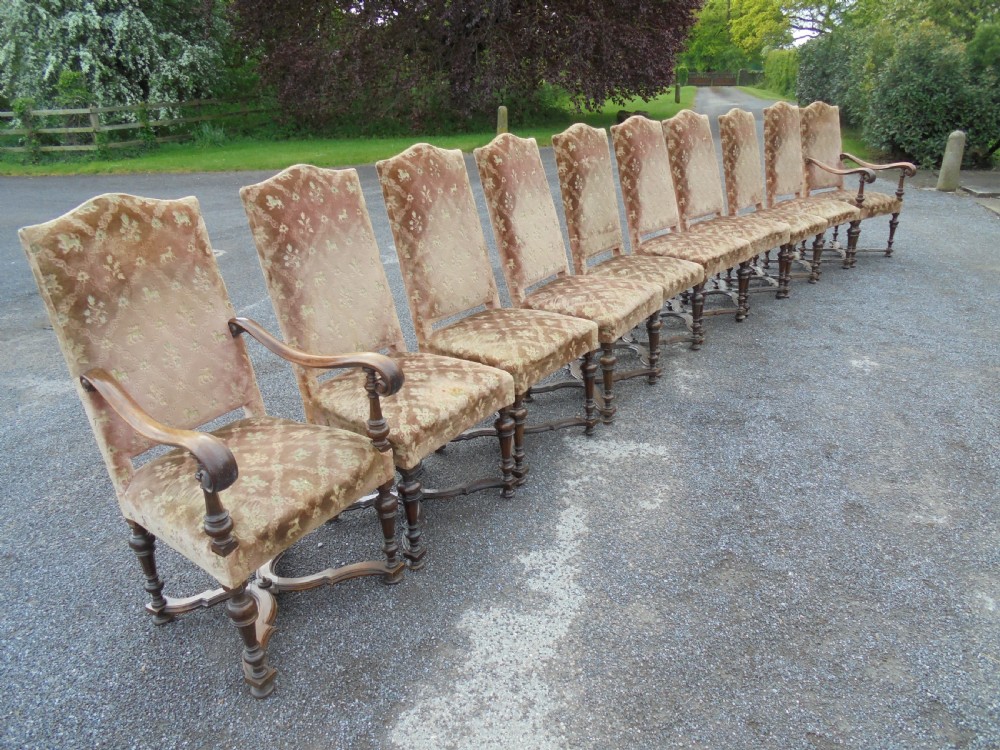Set ten French 19th century upholstered dining chairs