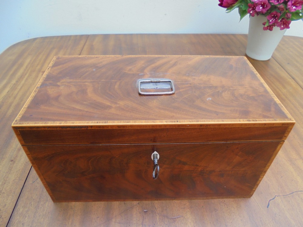 18th century mahogany boxwood banded tea caddy View II