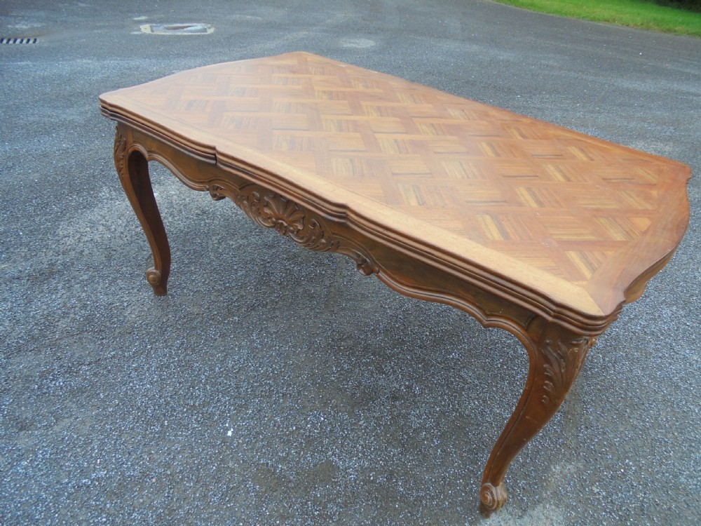 French parquetry top extension Farmhouse table seats ten