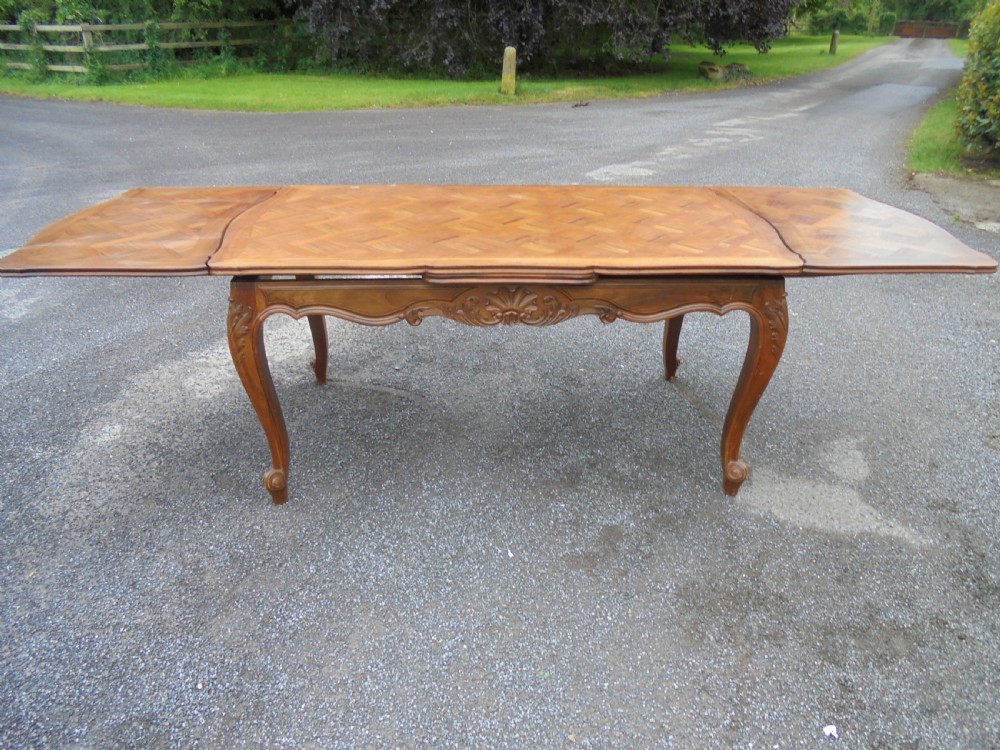 French parquetry top extension Farmhouse table seats ten View III