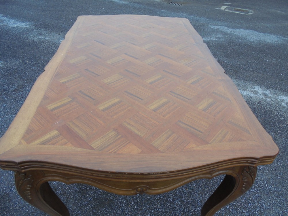 French parquetry top extension Farmhouse table seats ten View VI