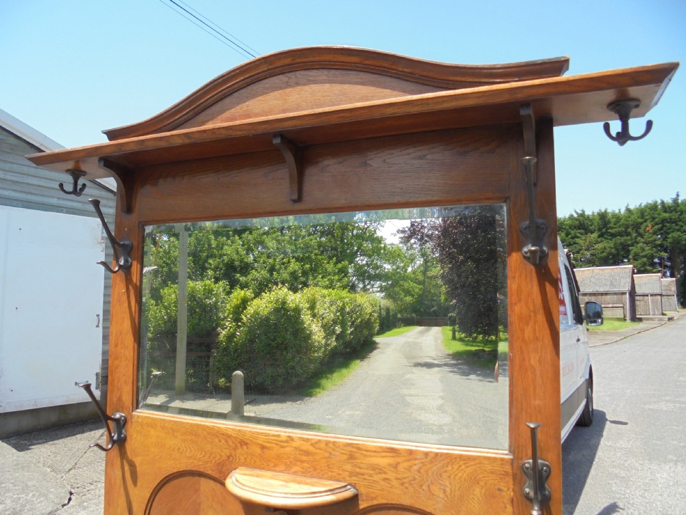 Oak Arts and Crafts Hall stand with lift up seat View III