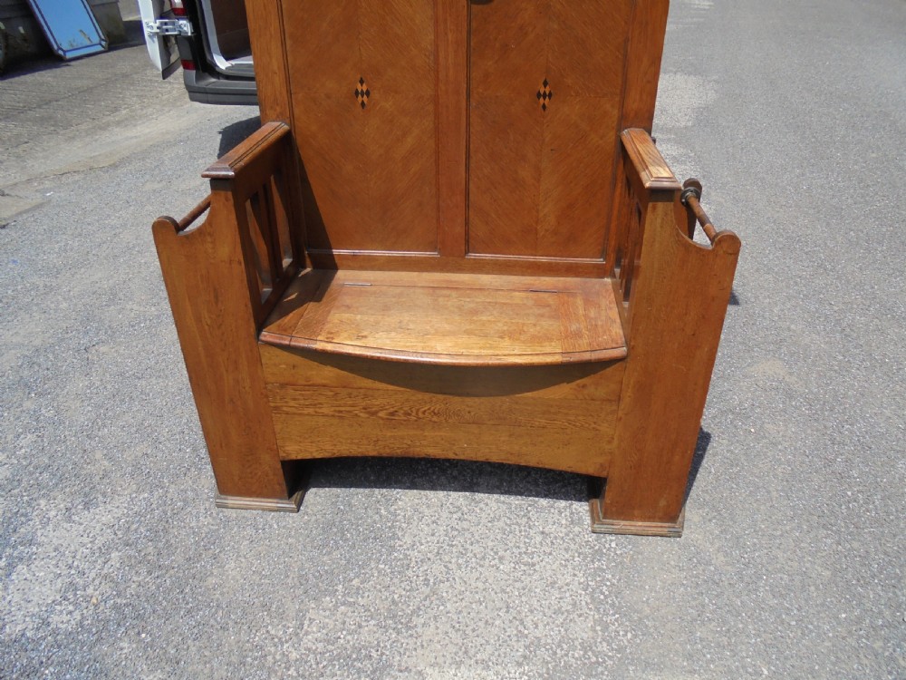 Oak Arts and Crafts Hall stand with lift up seat View VI