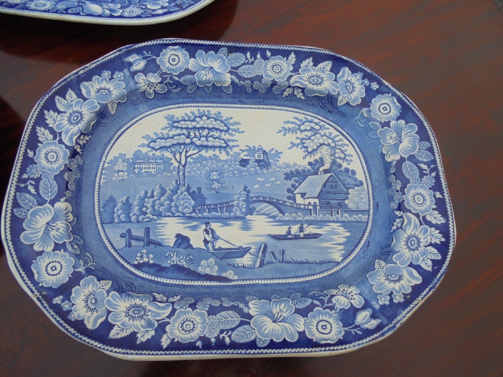 Set three blue and white platters View IV