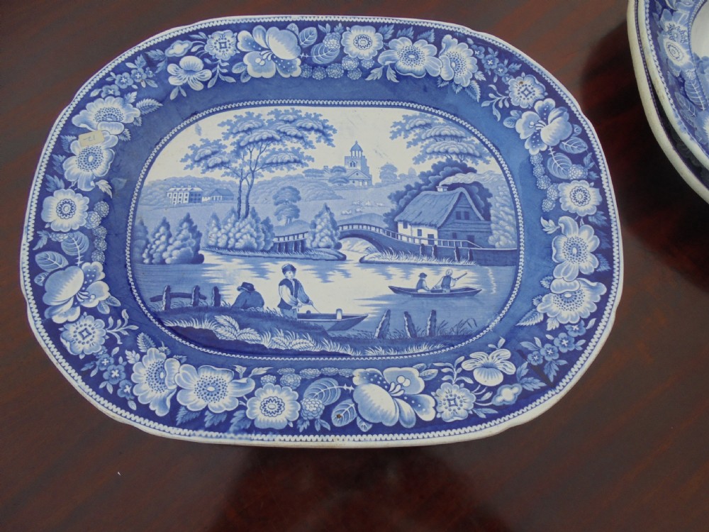 Set three blue and white platters View V