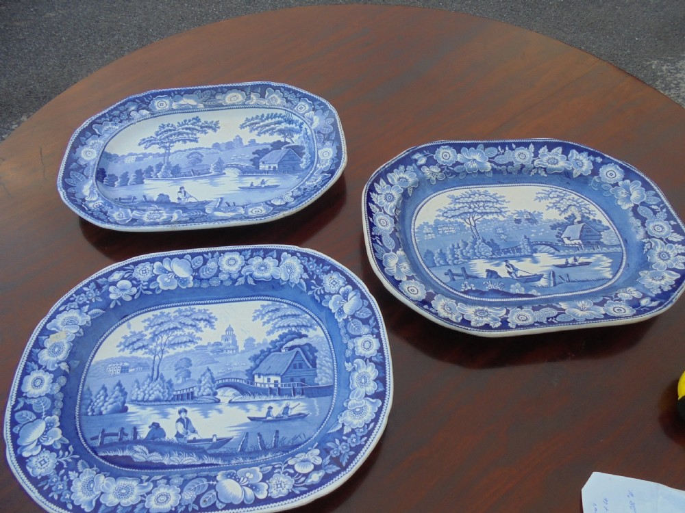 Set three blue and white platters View VI