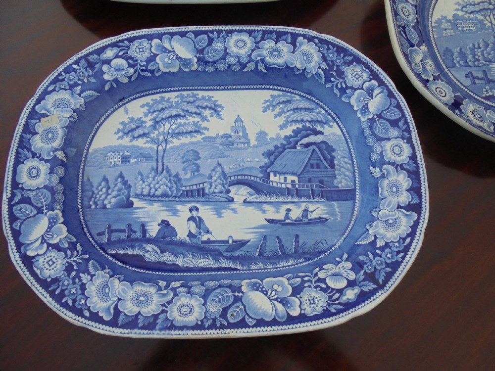 Set three blue and white platters View VII