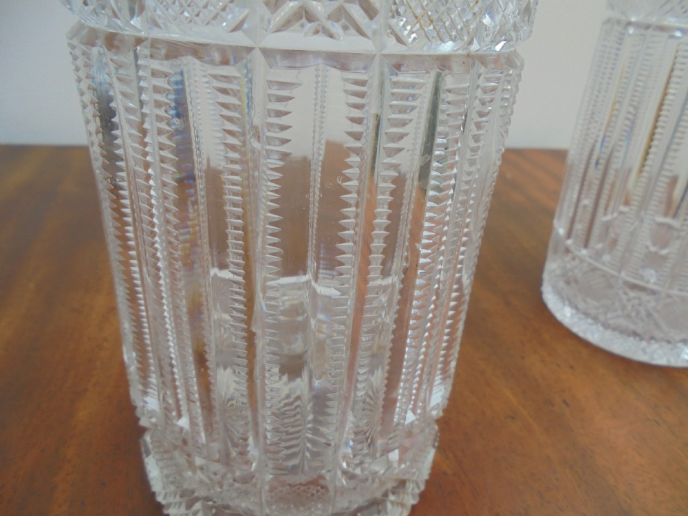 Pair Victorian cut glass decanters View V