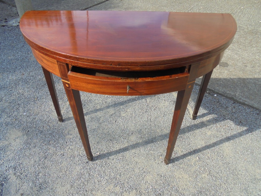 18th century half round mahogany tea table View II