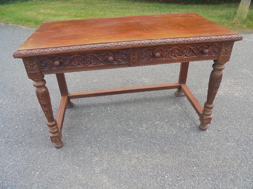 19th century carved oak  two drawer writing desk View III