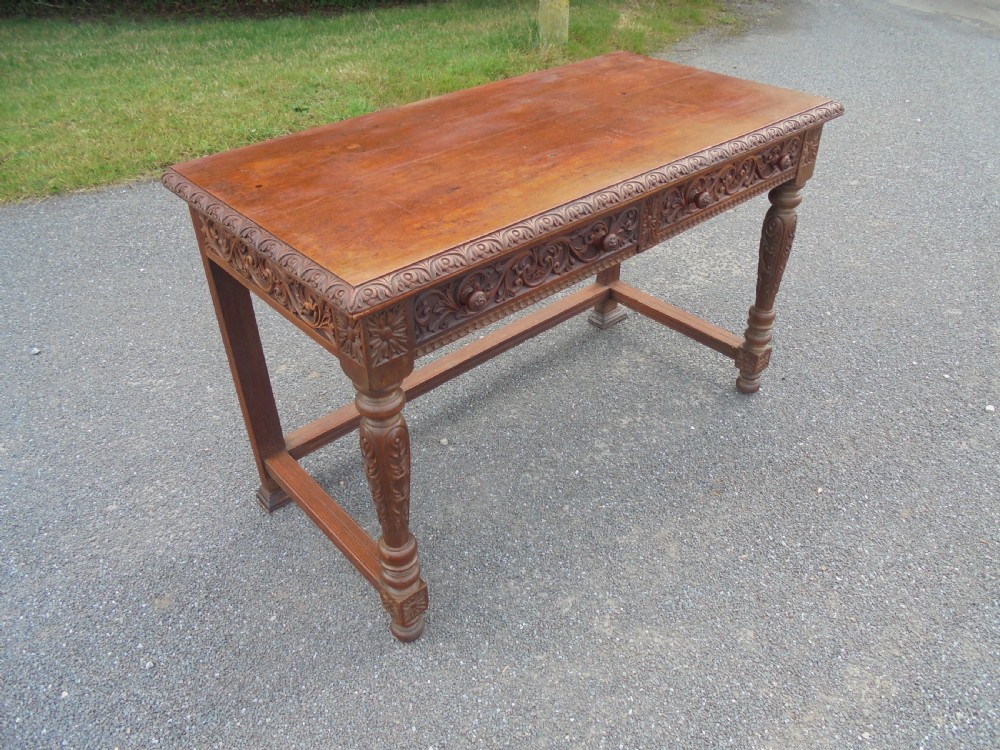 19th century carved oak  two drawer writing desk View IV