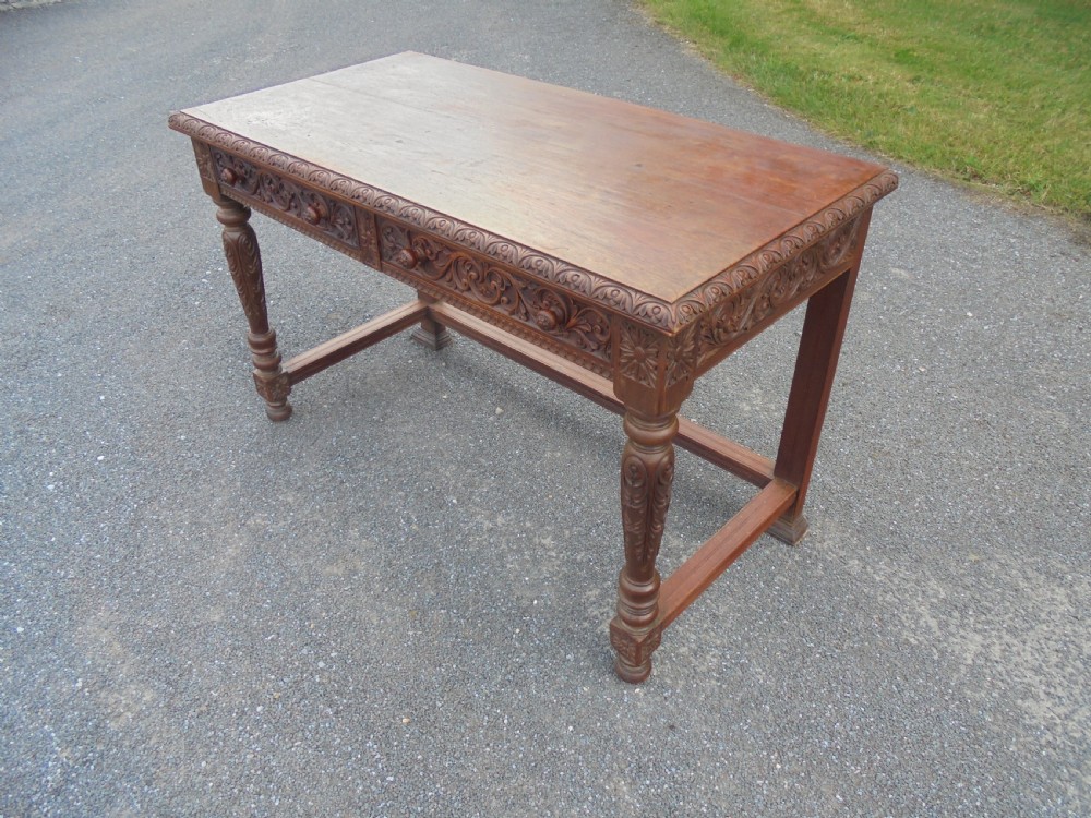 19th century carved oak  two drawer writing desk View V