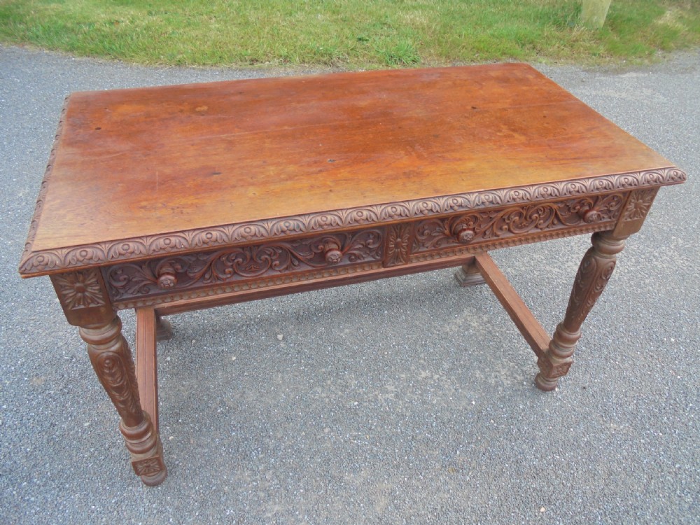 19th century carved oak  two drawer writing desk View VI