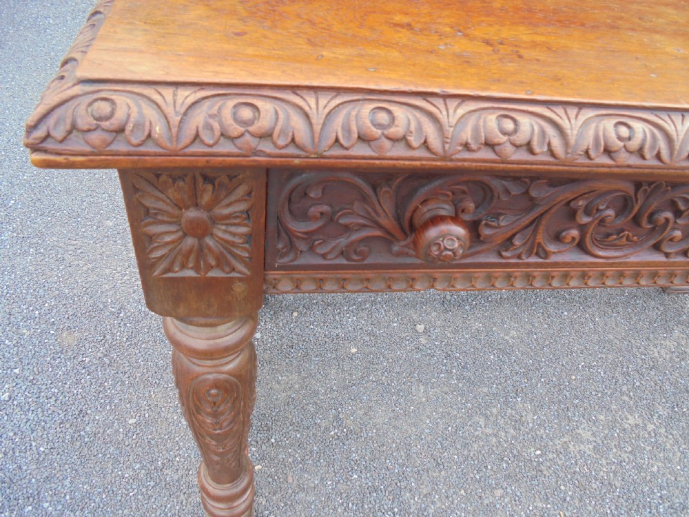 19th century carved oak  two drawer writing desk View VIII
