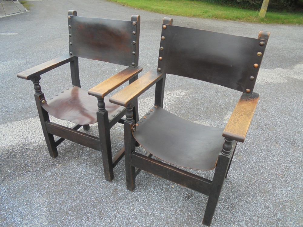 Pair of 19th century leather armchairs View II
