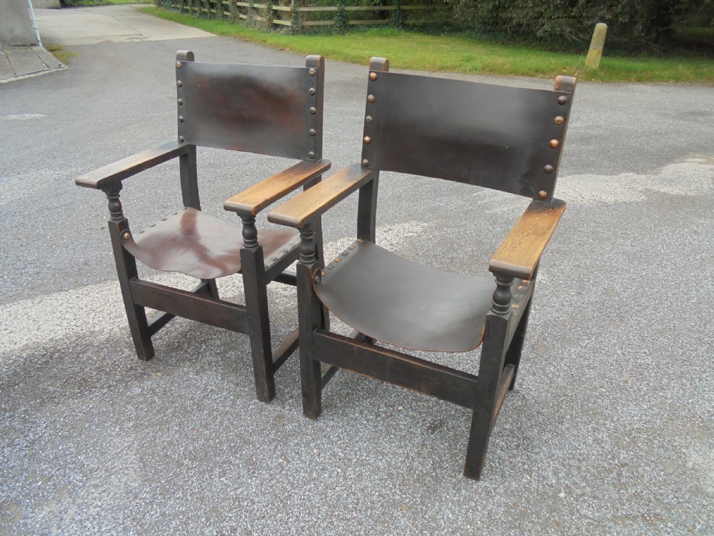 Pair of 19th century leather armchairs View V