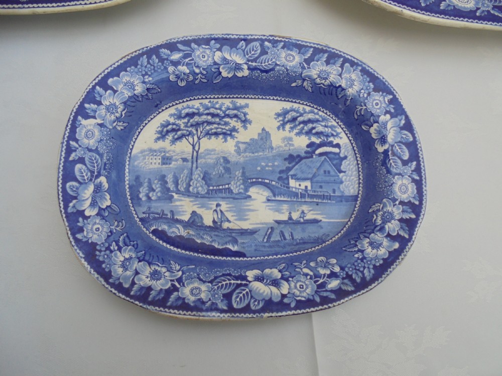 Set of three blue and white ' Wild Rose 'platters View II