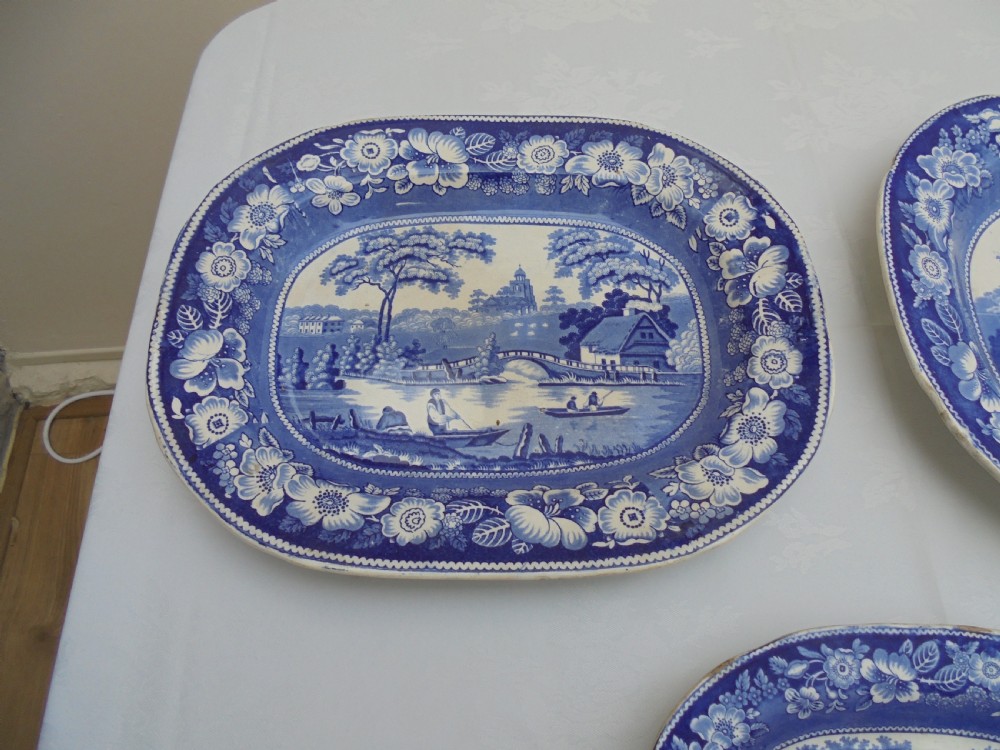 Set of three blue and white ' Wild Rose 'platters View III