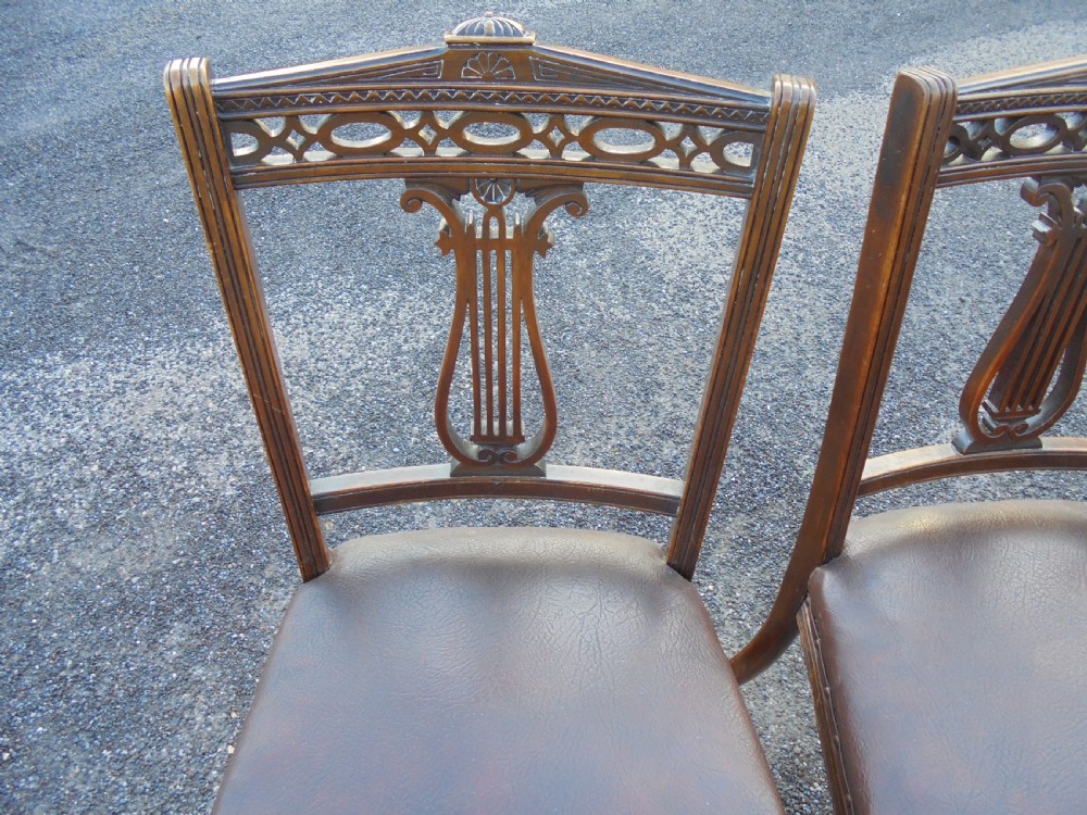 Set Six Walnut Lyre Back Dining Chairs View III