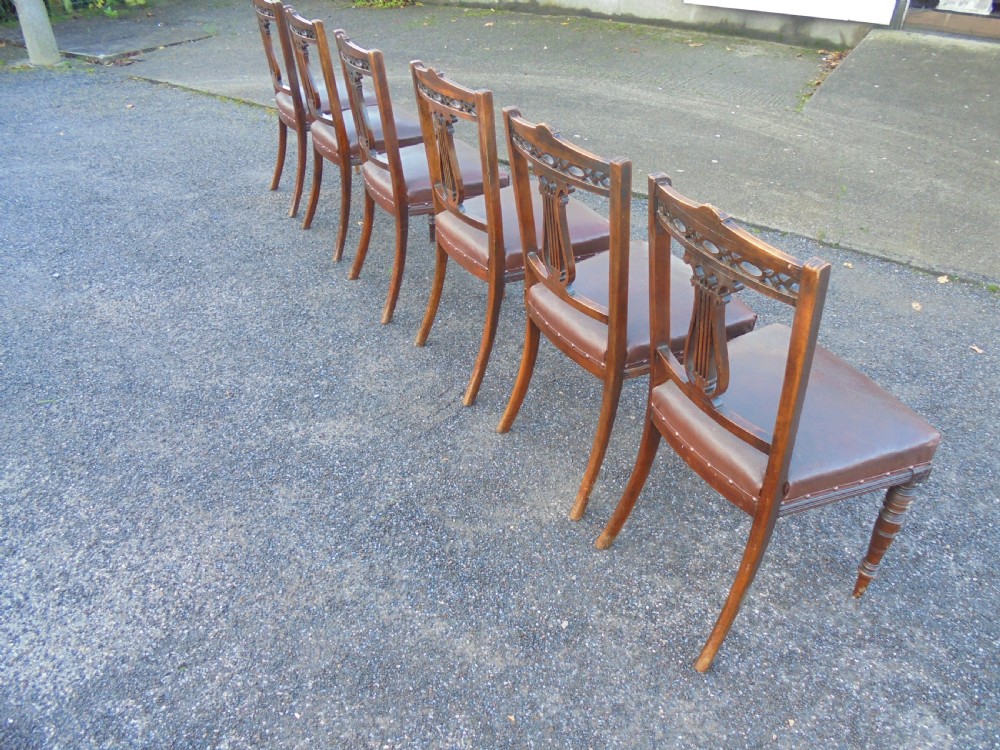 Set Six Walnut Lyre Back Dining Chairs View V