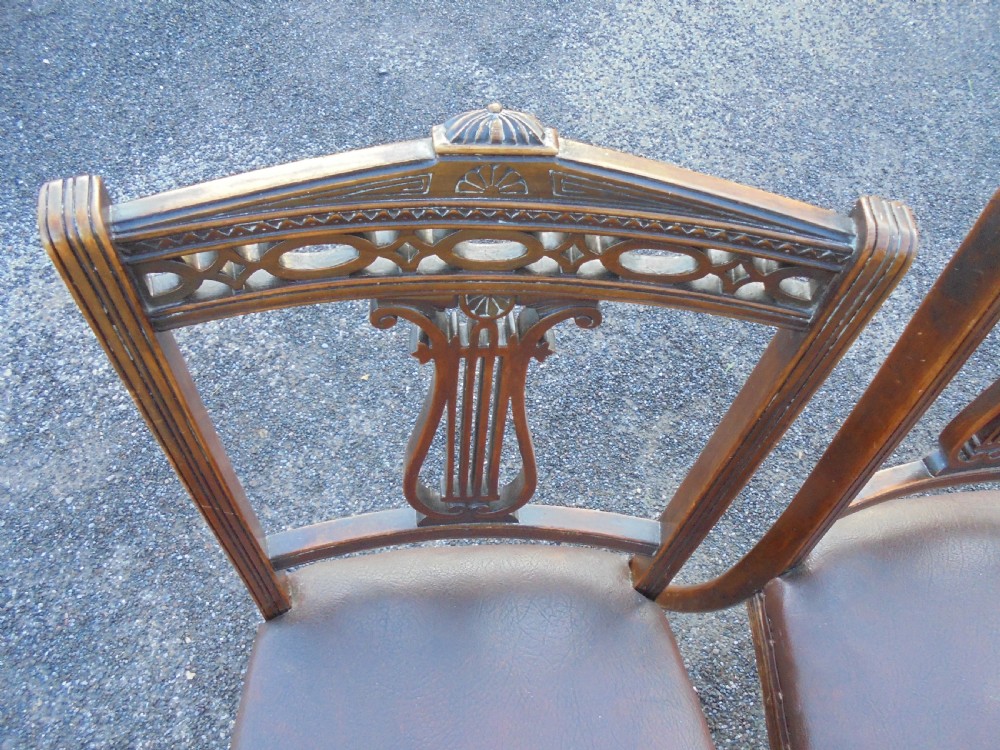 Set Six Walnut Lyre Back Dining Chairs View VI