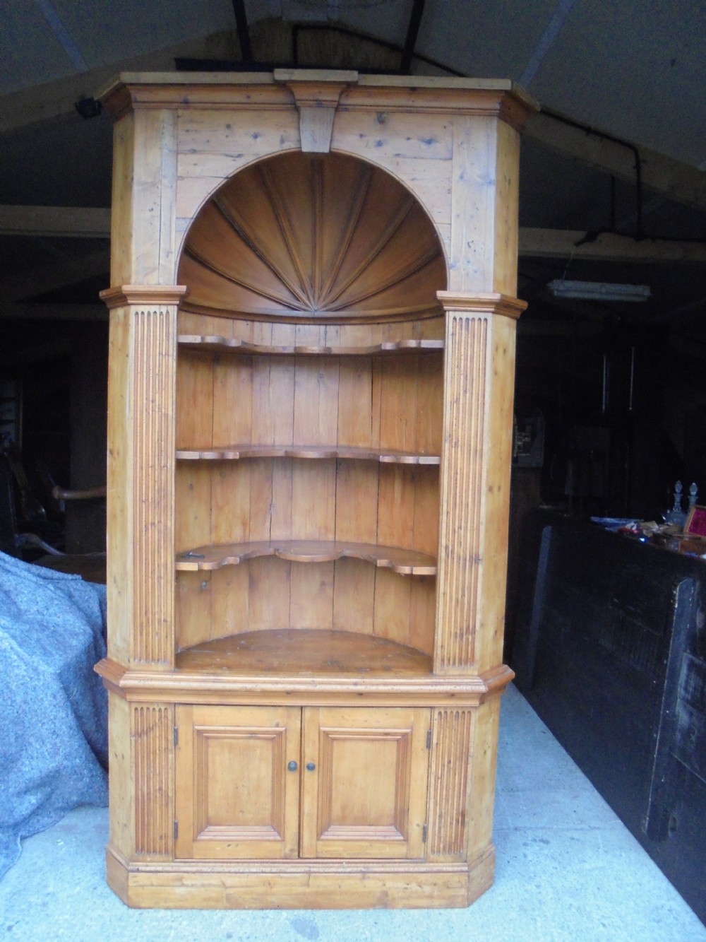 George 111  Barrel Back Pine Corner Cupboard  
