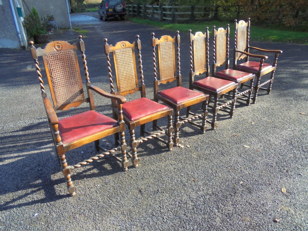 Set six barley twist oak dining chairs. Jacobean style
