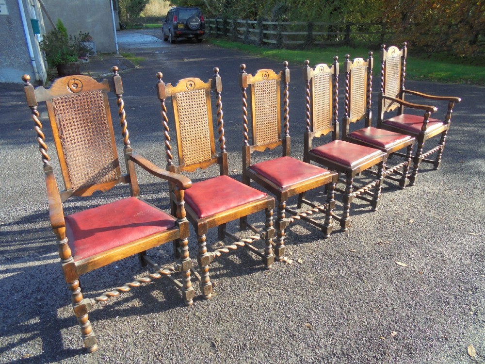 Set six barley twist oak dining chairs. Jacobean style View II