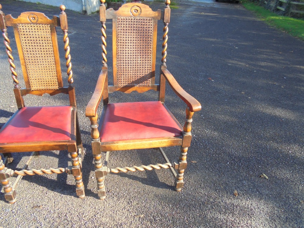 Set six barley twist oak dining chairs. Jacobean style View V