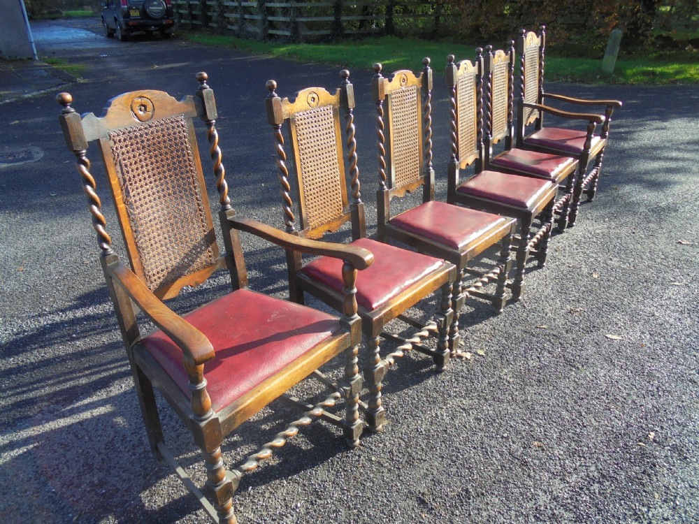 Set six barley twist oak dining chairs. Jacobean style View VI