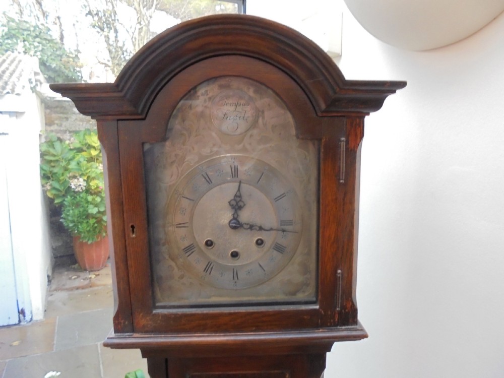 Oak Grandmother clock with silvered dial View II
