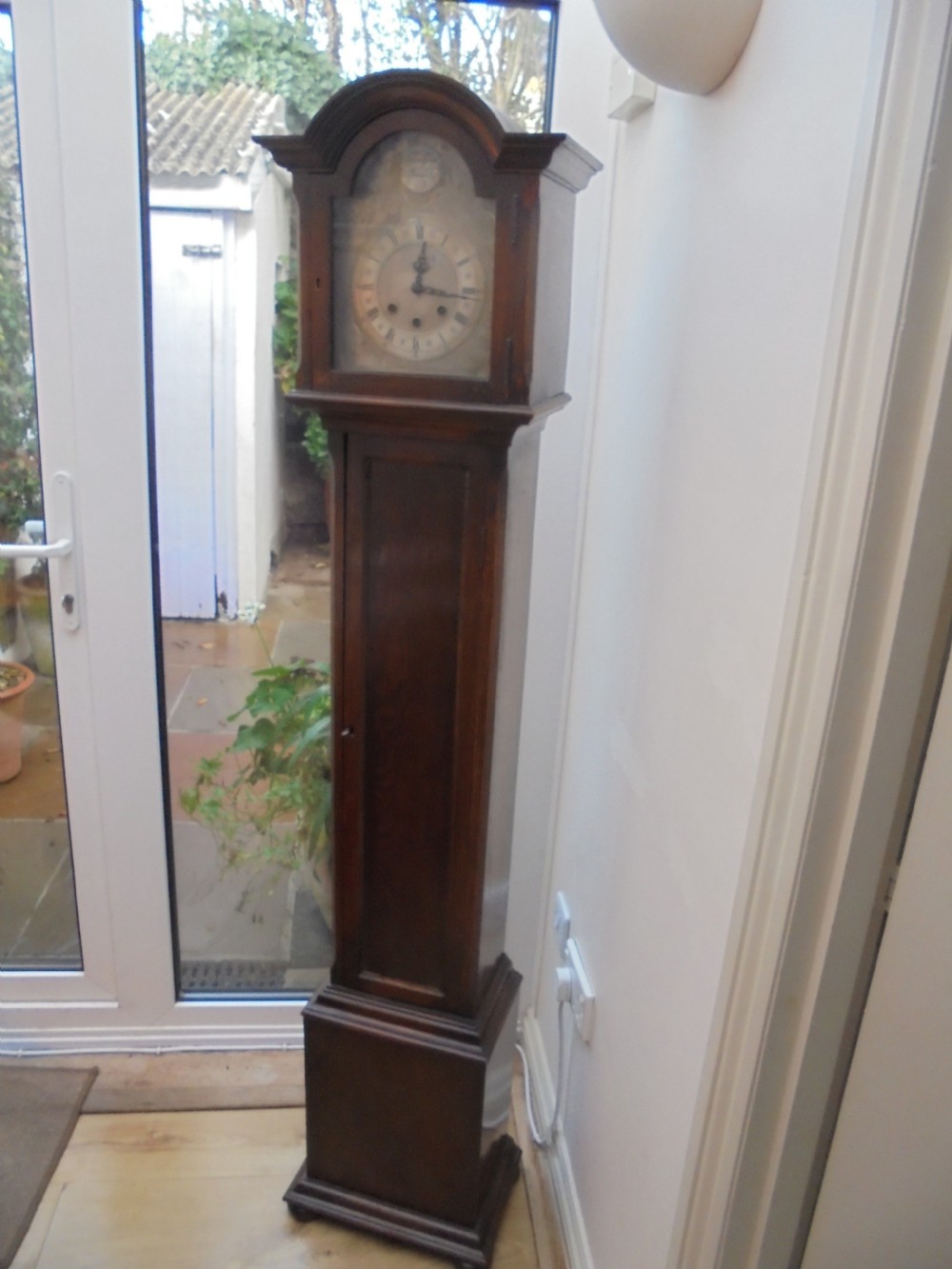 Oak Grandmother clock with silvered dial View V
