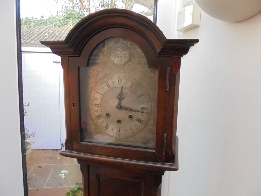 Oak Grandmother clock with silvered dial View VII