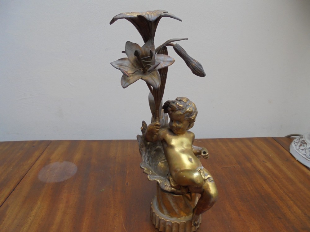 Pair of 19th century gilded cherub lamps View IV