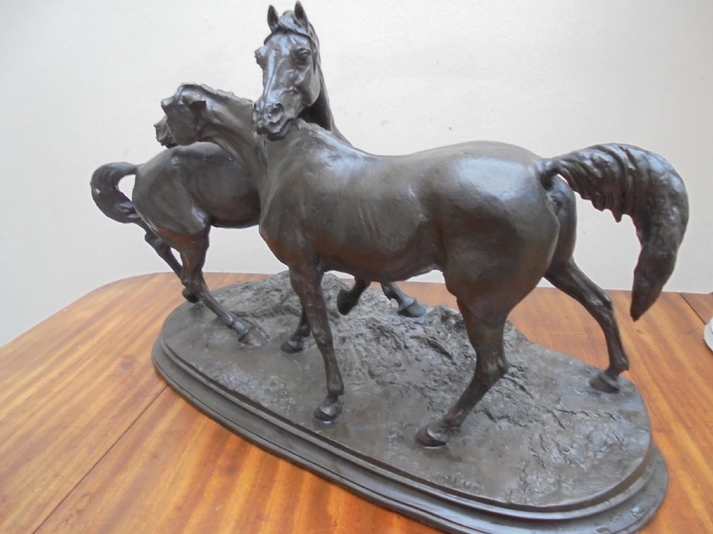 Bronzed study of Stallion and Mare View II